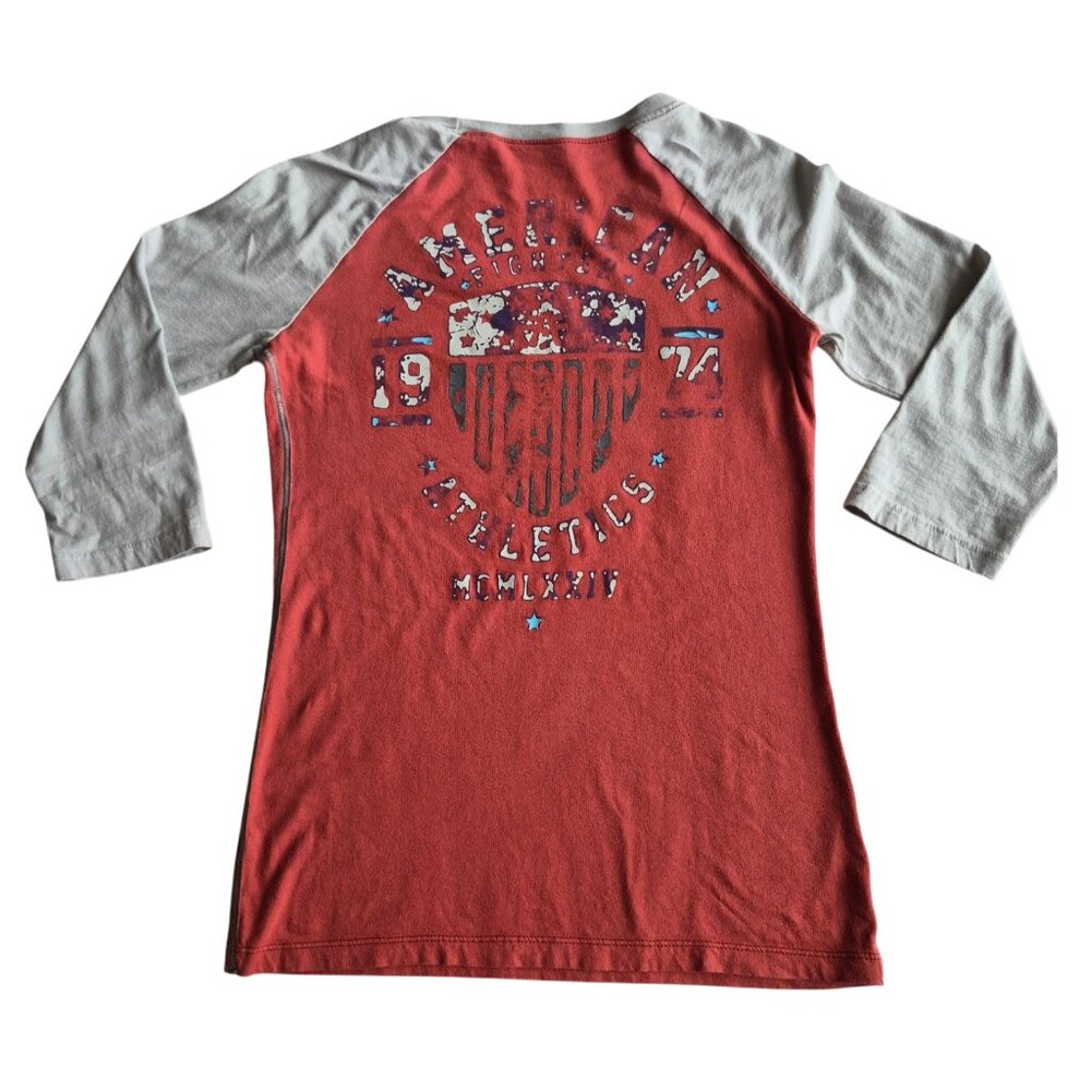 American Fighter Baseball Style Raglan 3/4 Sleeve Tee Orange Grey Graphic S - Picture 4 of 12